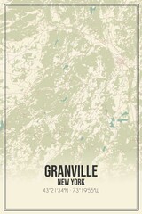 Retro US city map of Granville, New York. Vintage street map.