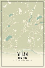 Retro US city map of Yulan, New York. Vintage street map.