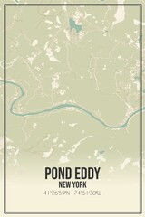 Retro US city map of Pond Eddy, New York. Vintage street map.