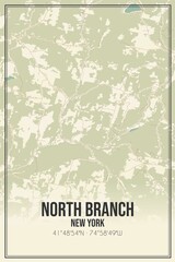 Retro US city map of North Branch, New York. Vintage street map.
