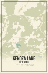 Retro US city map of Kenoza Lake, New York. Vintage street map.