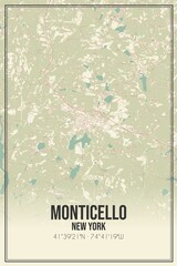 Retro US city map of Monticello, New York. Vintage street map.