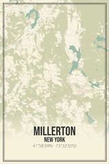 Retro US city map of Millerton, New York. Vintage street map.