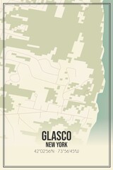 Retro US city map of Glasco, New York. Vintage street map.
