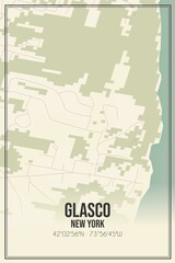 Retro US city map of Glasco, New York. Vintage street map.