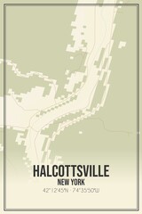 Retro US city map of Halcottsville, New York. Vintage street map.