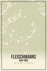 Retro US city map of Fleischmanns, New York. Vintage street map.