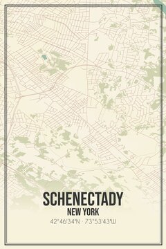 Retro US city map of Schenectady, New York. Vintage street map.