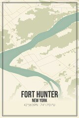 Retro US city map of Fort Hunter, New York. Vintage street map.
