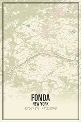 Retro US city map of Fonda, New York. Vintage street map.