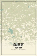 Retro US city map of Galway, New York. Vintage street map.