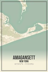 Retro US city map of Amagansett, New York. Vintage street map.