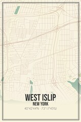 Retro US city map of West Islip, New York. Vintage street map.