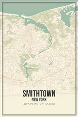 Retro US city map of Smithtown, New York. Vintage street map.