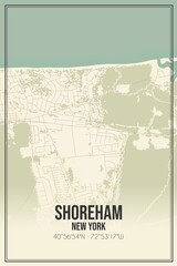 Retro US city map of Shoreham, New York. Vintage street map.