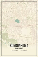 Retro US city map of Ronkonkoma, New York. Vintage street map.