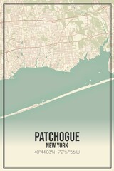 Retro US city map of Patchogue, New York. Vintage street map.