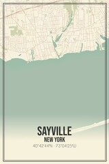 Retro US city map of Sayville, New York. Vintage street map.
