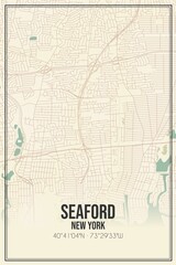 Retro US city map of Seaford, New York. Vintage street map.
