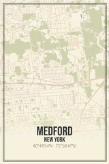 Retro US city map of Medford, New York. Vintage street map.