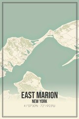 Retro US city map of East Marion, New York. Vintage street map.