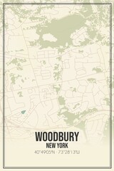 Retro US city map of Woodbury, New York. Vintage street map.