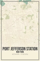 Retro US city map of Port Jefferson Station, New York. Vintage street map.