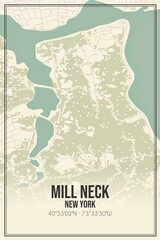 Retro US city map of Mill Neck, New York. Vintage street map.