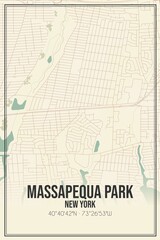 Retro US city map of Massapequa Park, New York. Vintage street map.