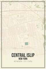 Retro US city map of Central Islip, New York. Vintage street map.