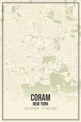 Retro US city map of Coram, New York. Vintage street map.