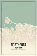 Retro US city map of Northport, New York. Vintage street map.