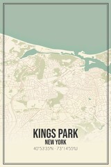 Retro US city map of Kings Park, New York. Vintage street map.