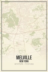 Retro US city map of Melville, New York. Vintage street map.