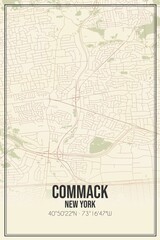 Retro US city map of Commack, New York. Vintage street map.
