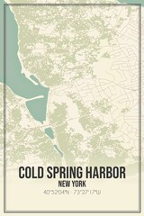 Retro US city map of Cold Spring Harbor, New York. Vintage street map.