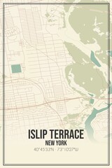 Retro US city map of Islip Terrace, New York. Vintage street map.