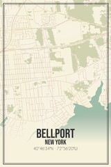 Retro US city map of Bellport, New York. Vintage street map.