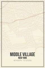 Retro US city map of Middle Village, New York. Vintage street map.