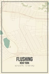 Retro US city map of Flushing, New York. Vintage street map.