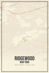 Retro US city map of Ridgewood, New York. Vintage street map.