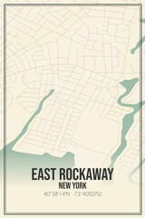 Retro US city map of East Rockaway, New York. Vintage street map.