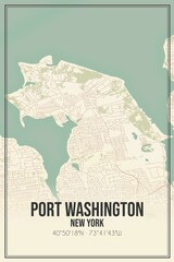 Retro US city map of Port Washington, New York. Vintage street map.