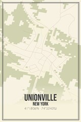 Retro US city map of Unionville, New York. Vintage street map.
