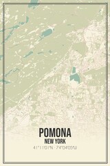 Retro US city map of Pomona, New York. Vintage street map.