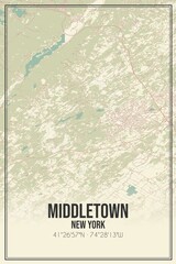 Retro US city map of Middletown, New York. Vintage street map.