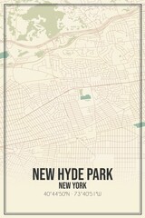 Retro US city map of New Hyde Park, New York. Vintage street map.
