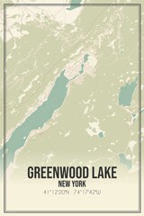 Retro US city map of Greenwood Lake, New York. Vintage street map.