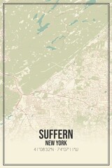 Retro US city map of Suffern, New York. Vintage street map.