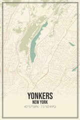 Retro US city map of Yonkers, New York. Vintage street map.
